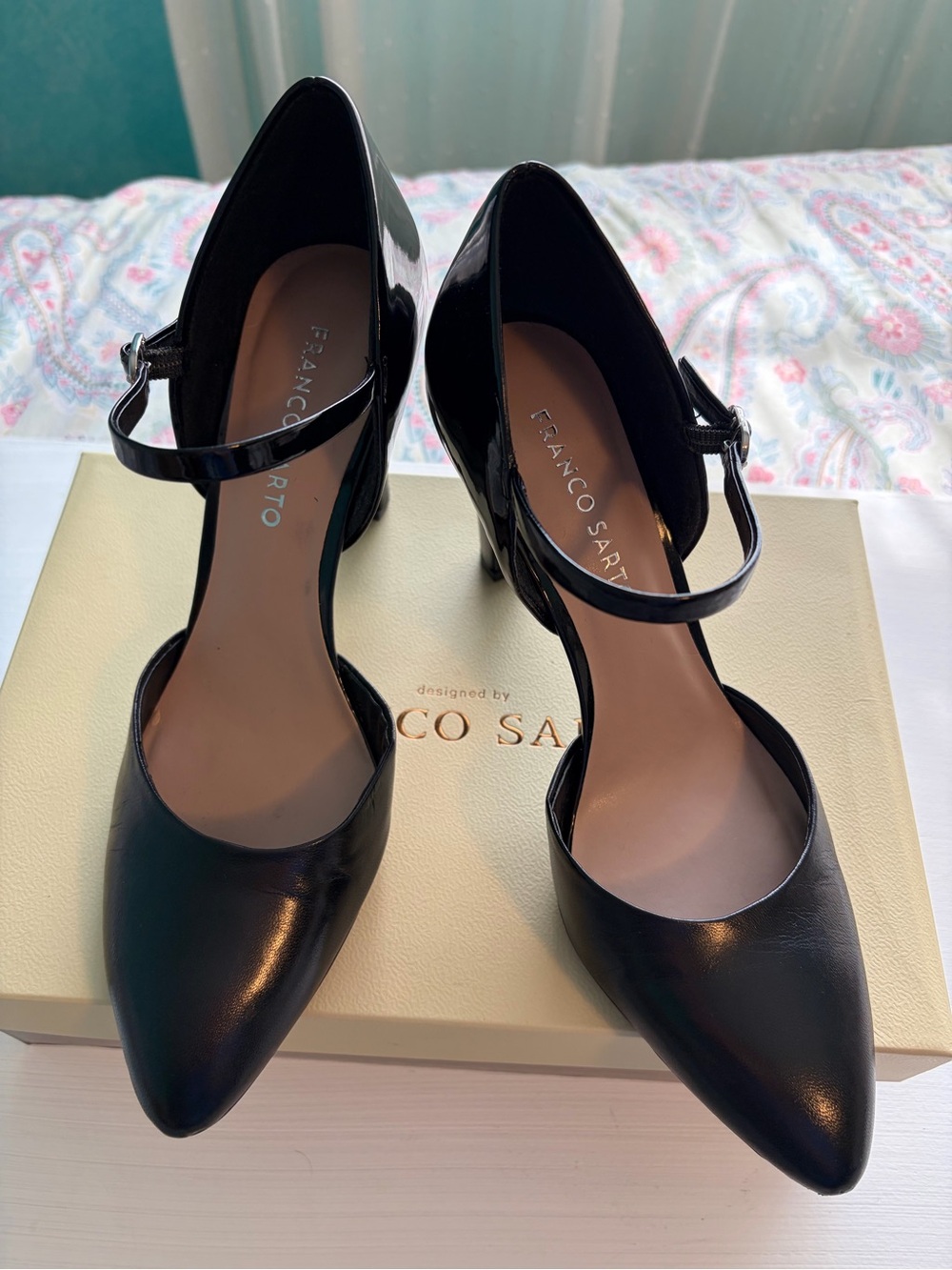 Franco Sarto Trident Black Pointed Mary Jane Heels with Ankle Strap - Picture 4 of 11